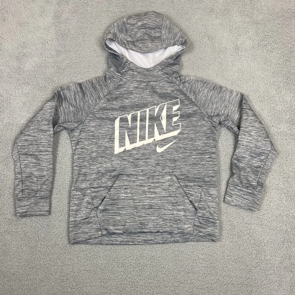 Nike Therma Fit Men's XL Grey Pullover‎ Training Hoodie Spellout Logo
